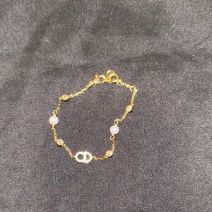 Gold Pearl-Link Bracelet with lab diamonds Accent - Women's Jewelry